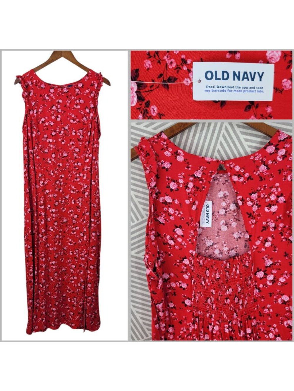 New Old Navy Dress Plus 2X floral Boho Cottagecore Party Maxi Red Pink Long